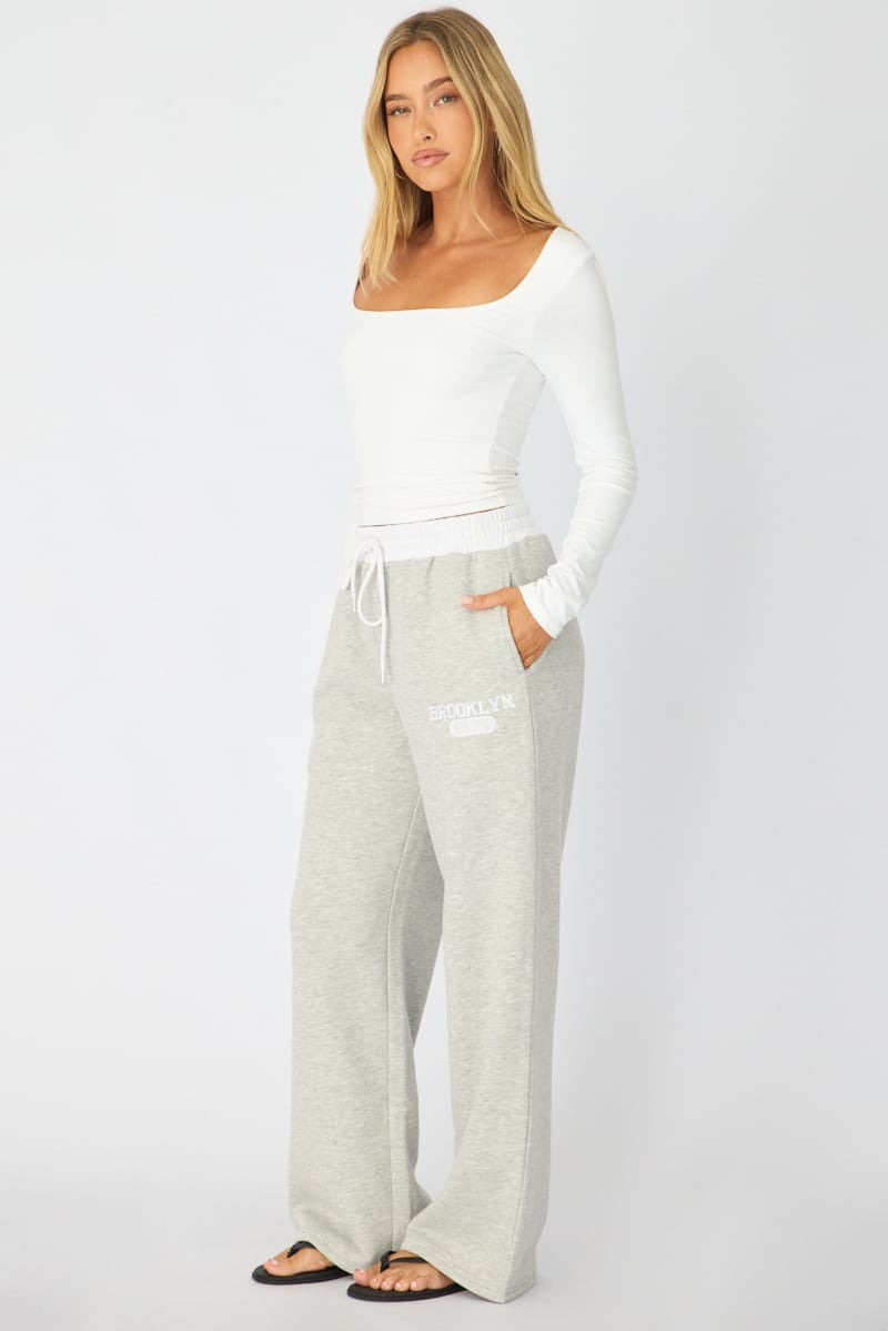 Grey Track Pants Contrast Waist
