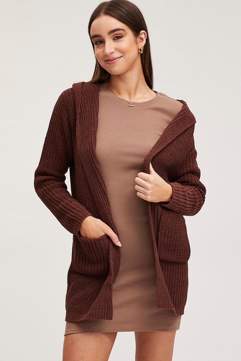 Brown Knit Cardigan Long Sleeve Relaxed