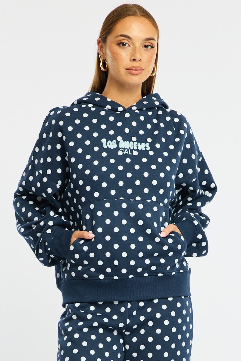 Blue Polka Dot Hoodie Sweater
