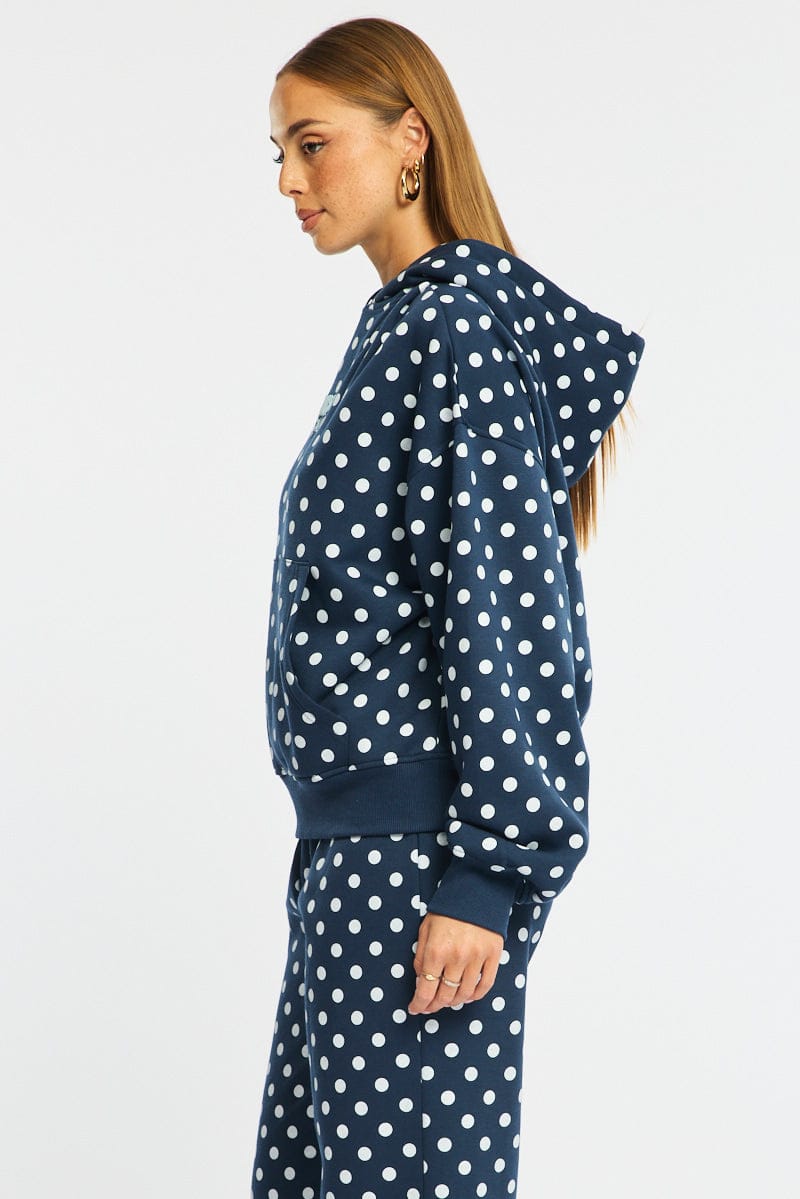 Blue Polka Dot Hoodie Sweater
