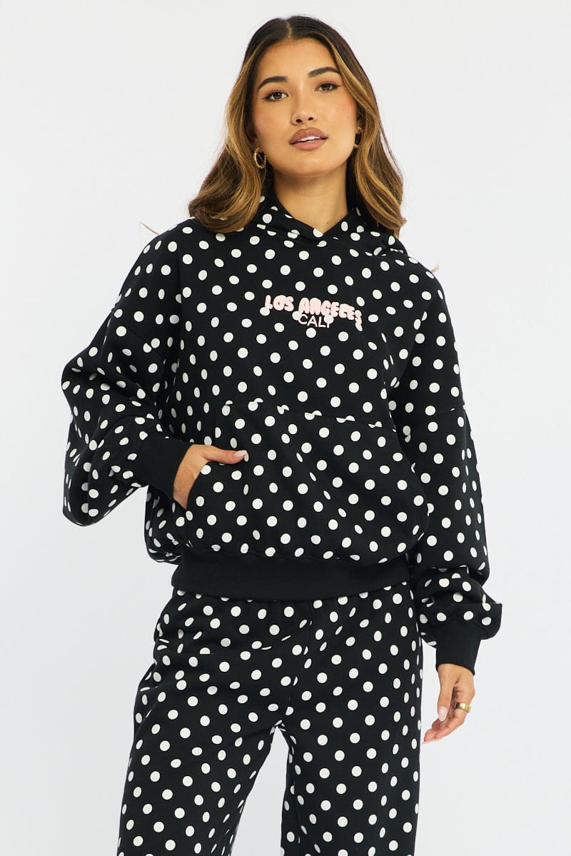 Black Polka Dot Hoodie Sweater