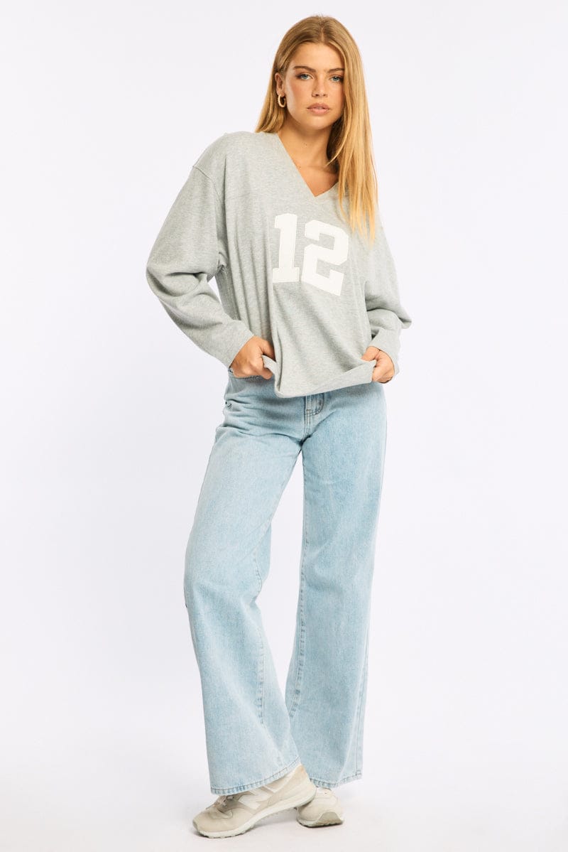 Grey V-neck Sweater Long Sleeve