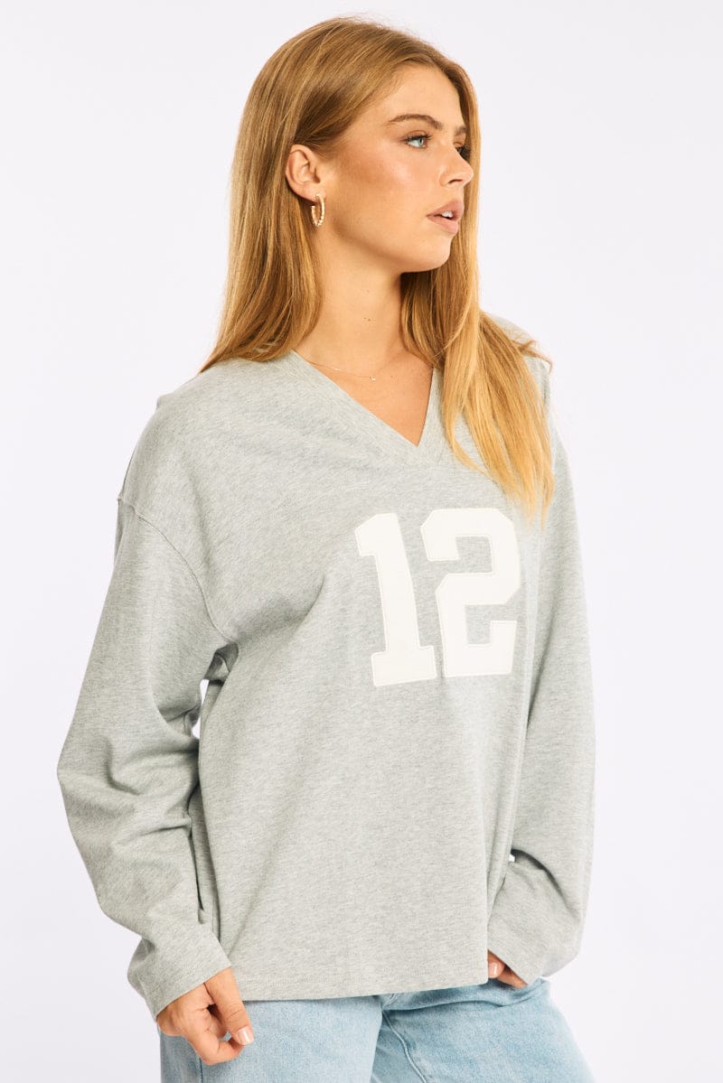 Grey V-neck Sweater Long Sleeve