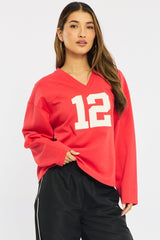 Red V-neck Sweater Long Sleeve