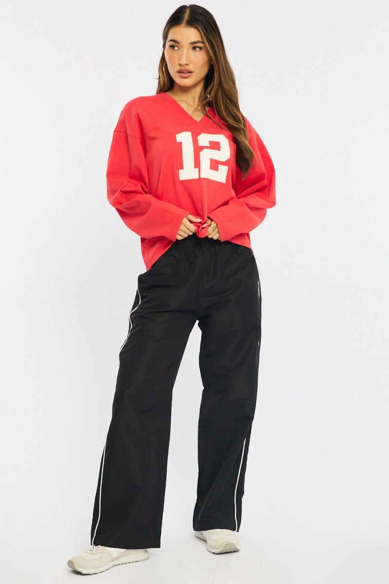 Red V-neck Sweater Long Sleeve