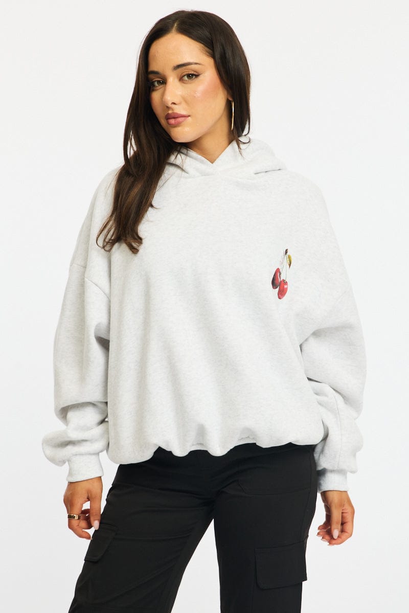 Grey Graphic Hoodie Sweater Long Sleeve