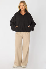 Black Oversized Fit Long Sleeve Fleece Sweater
