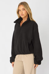 Black Oversized Fit Long Sleeve Fleece Sweater