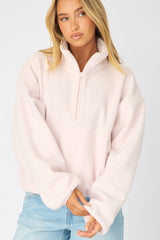 Pink Oversized Fit Long Sleeve Fleece Sweater
