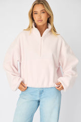 Pink Oversized Fit Long Sleeve Fleece Sweater