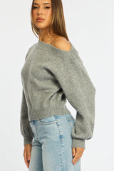 Grey Off Shoulder Sweater