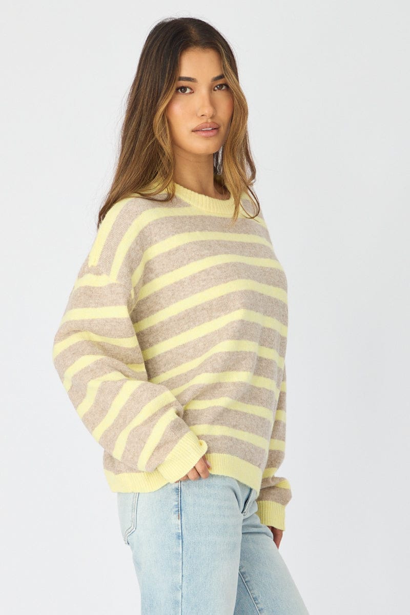 Yellow Stripe Basic Stripe Knit Sweater Oversized