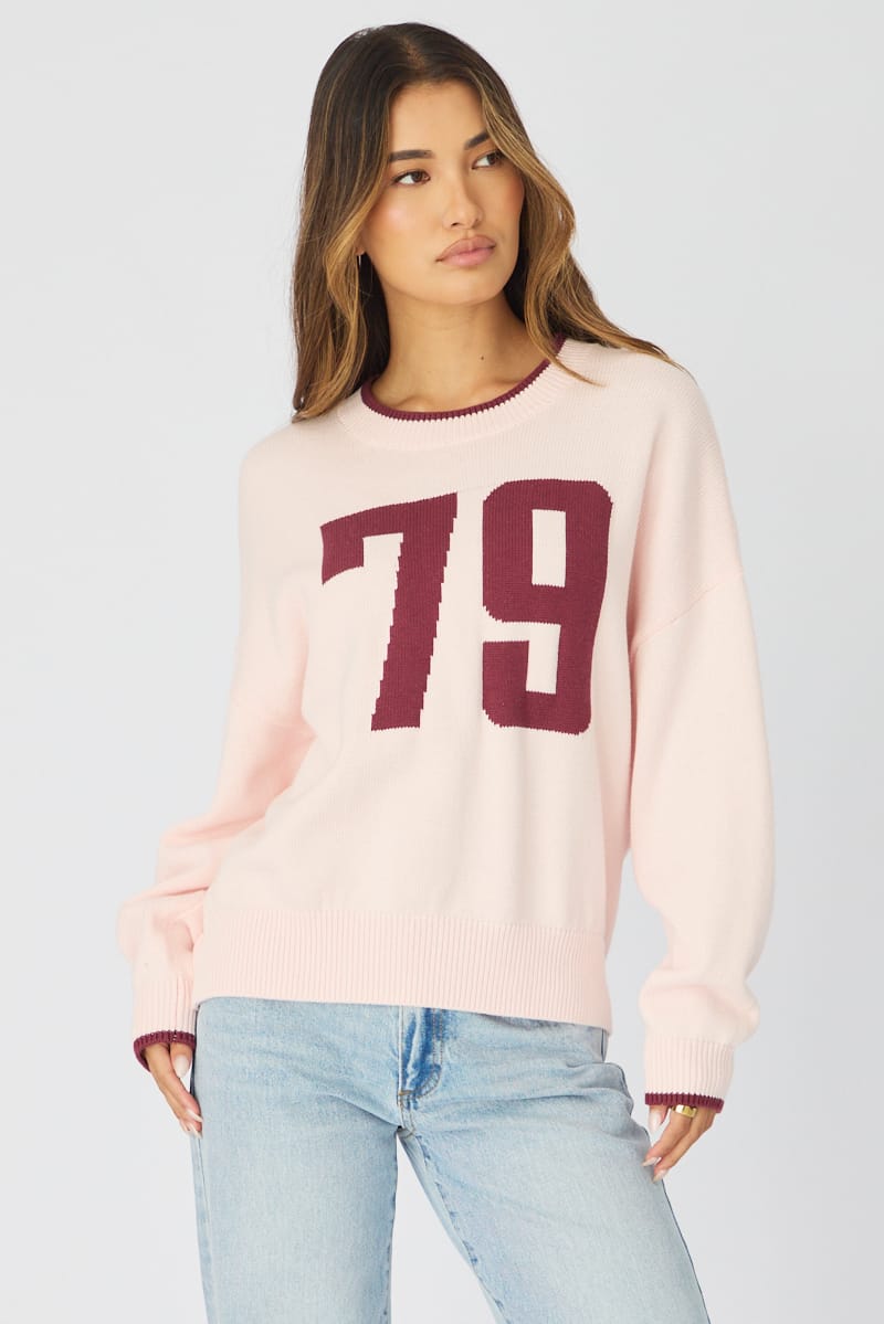 Pink Number Graphic Knit Sweater