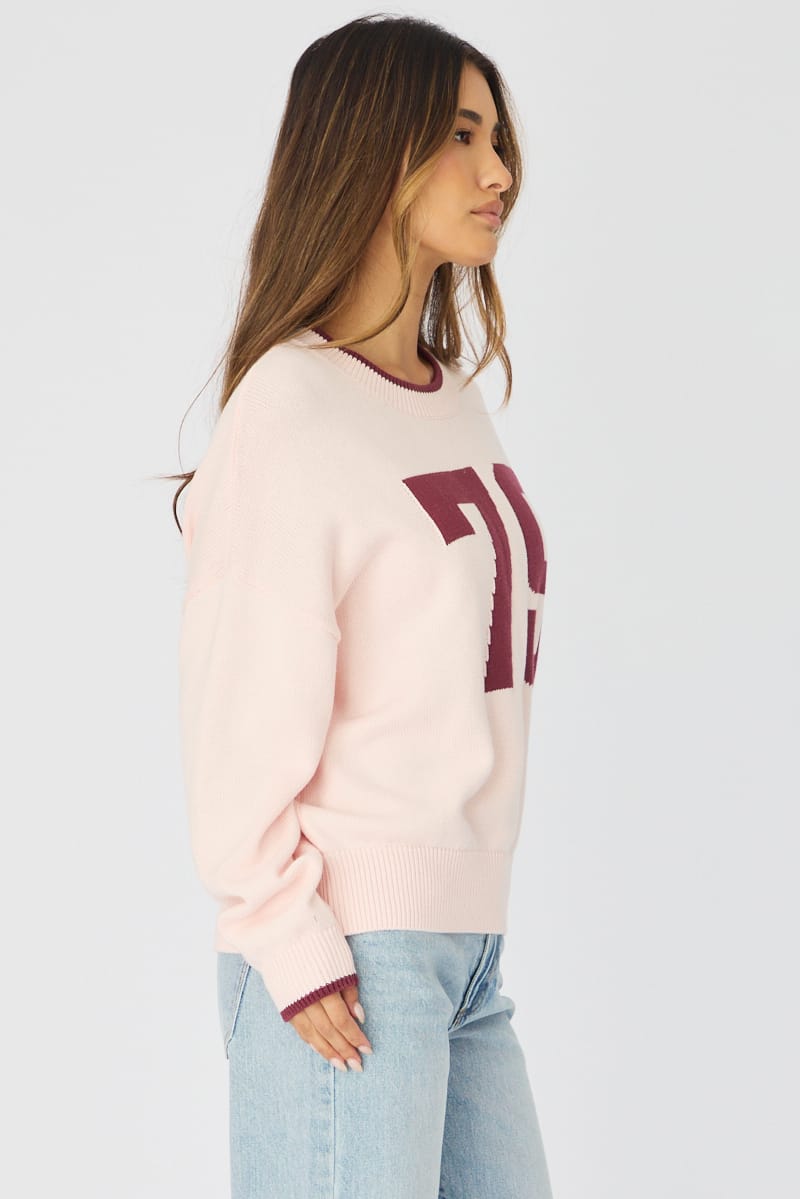 Pink Number Graphic Knit Sweater