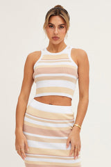 Stripe High Waist Side Split Knit Midi Skirt