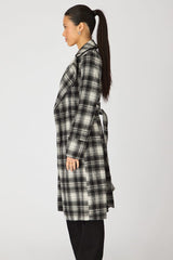 Brown Check Belted Coat Knee Length Long Sleeve