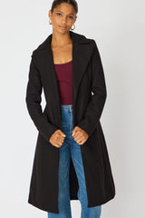 Black Belted Coat Knee Length Long Sleeve