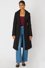 Black Belted Coat Knee Length Long Sleeve