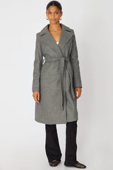 Grey Belted Coat Knee Length Long Sleeve