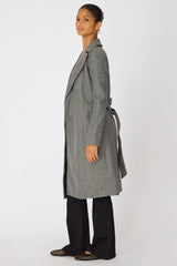 Grey Belted Coat Knee Length Long Sleeve