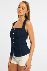 Denim Vest Square Neck