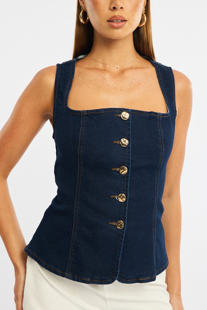 Denim Vest Square Neck