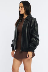 Black Bomber Jacket Faux Leather