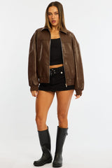 Brown Bomber Jacket Faux Leather