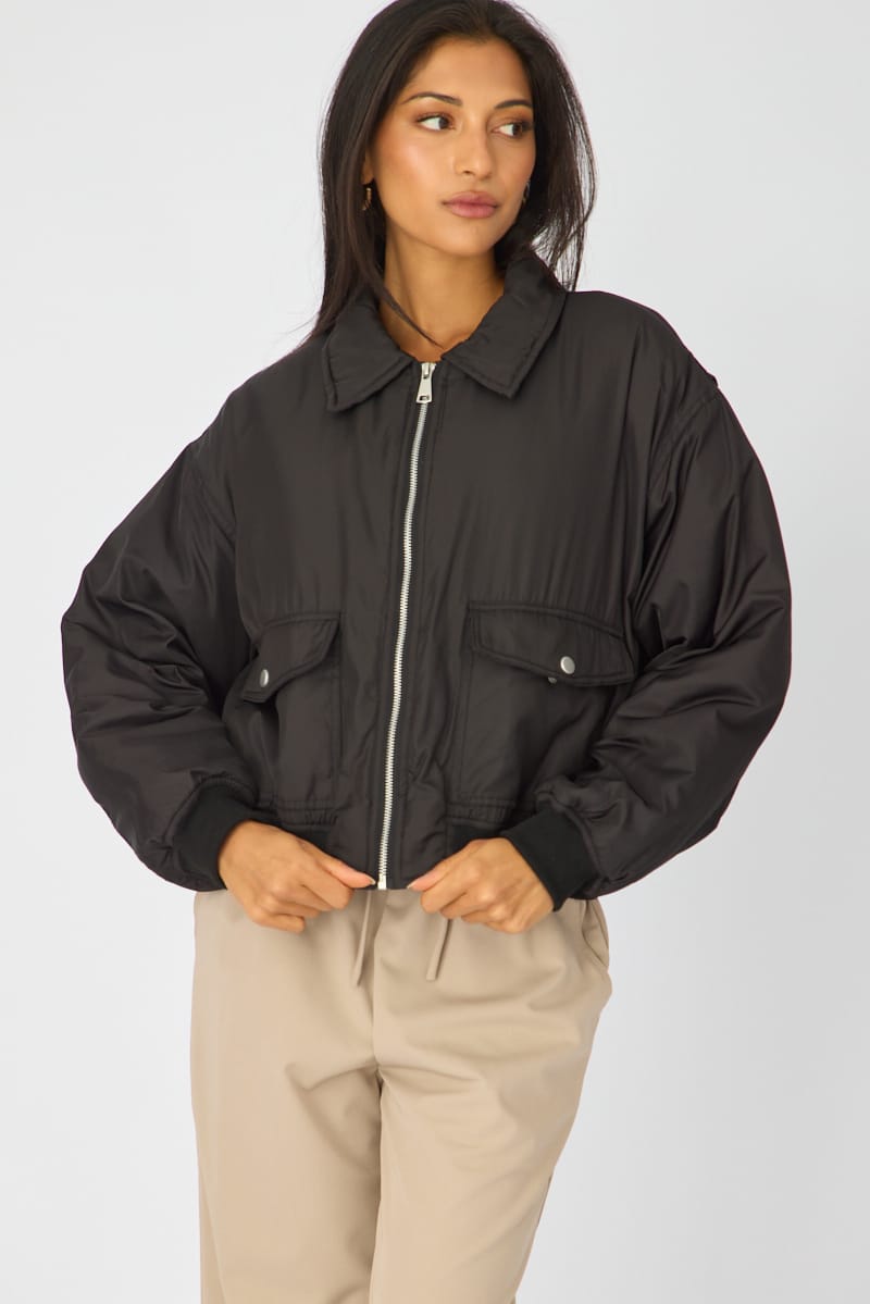 Black Bomber Jacket Collared