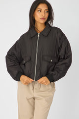 Black Bomber Jacket Collared