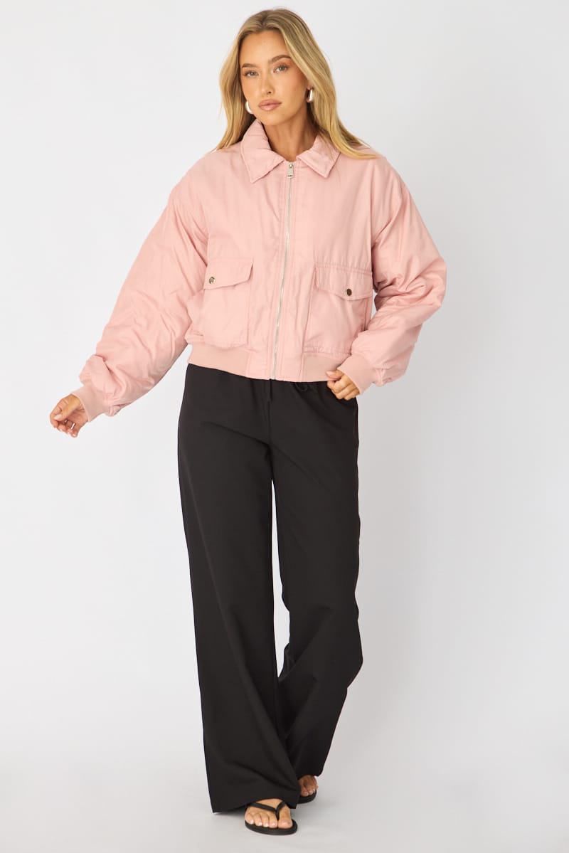 Pink Bomber Jacket Collared