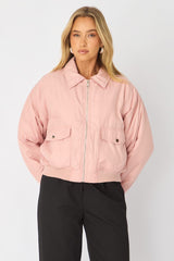 Pink Bomber Jacket Collared