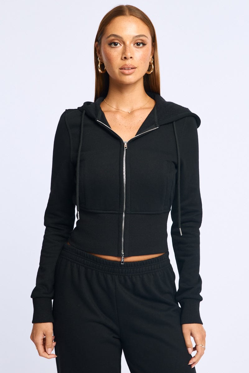 Black Zip Through Hoodie