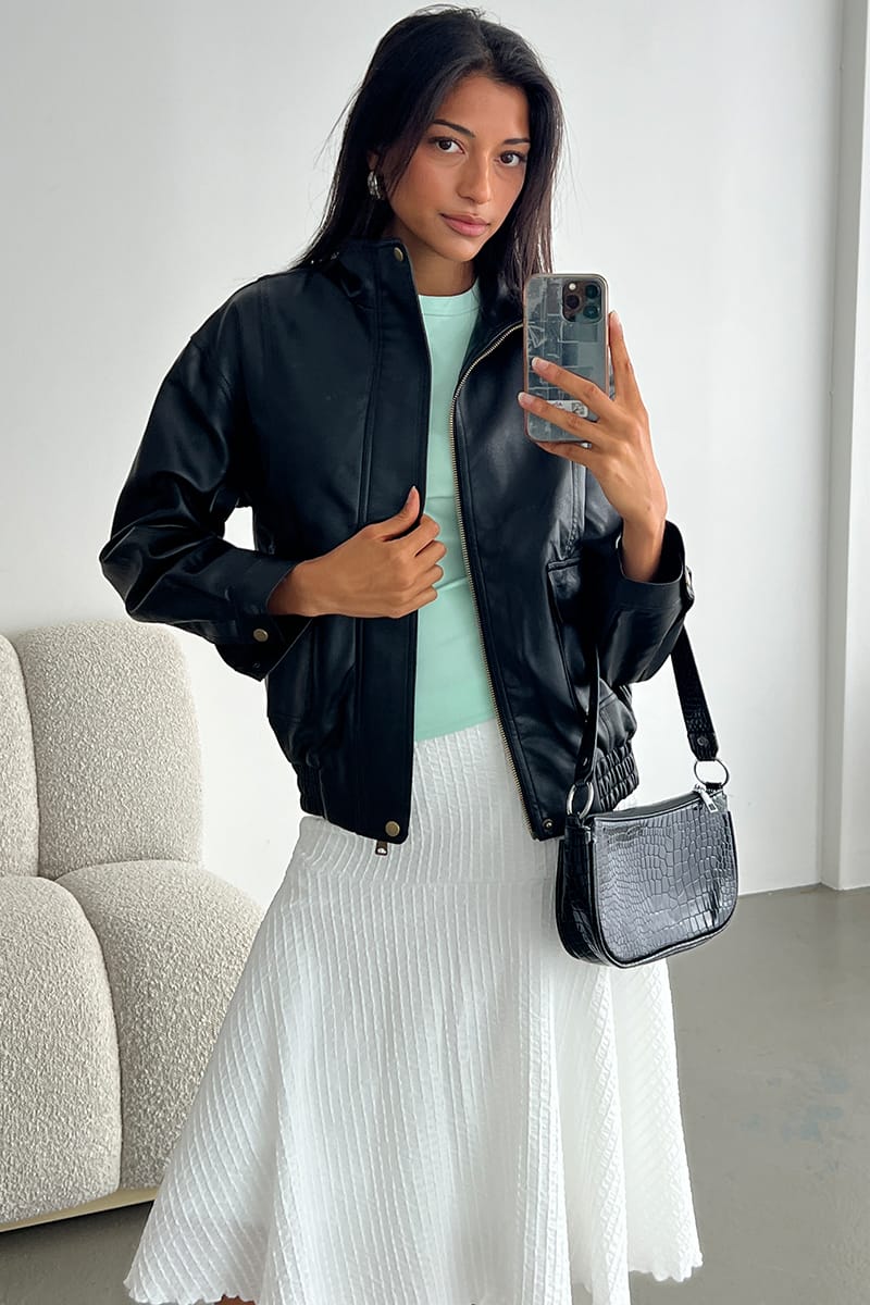 Black Bomber Jacket Faux Leather