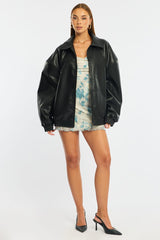 Black Bomber Jacket Faux Leather