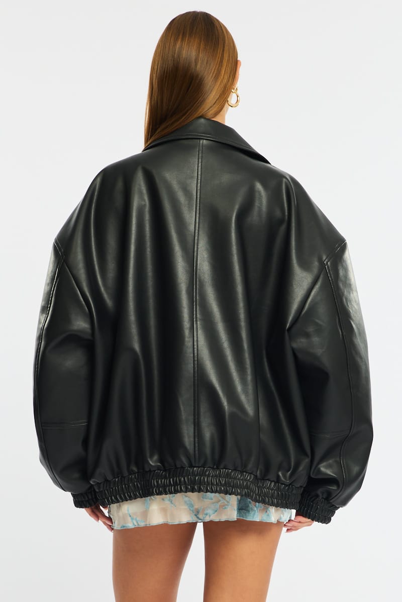 Black Bomber Jacket Faux Leather