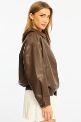 Brown Bomber Jacket Faux Leather