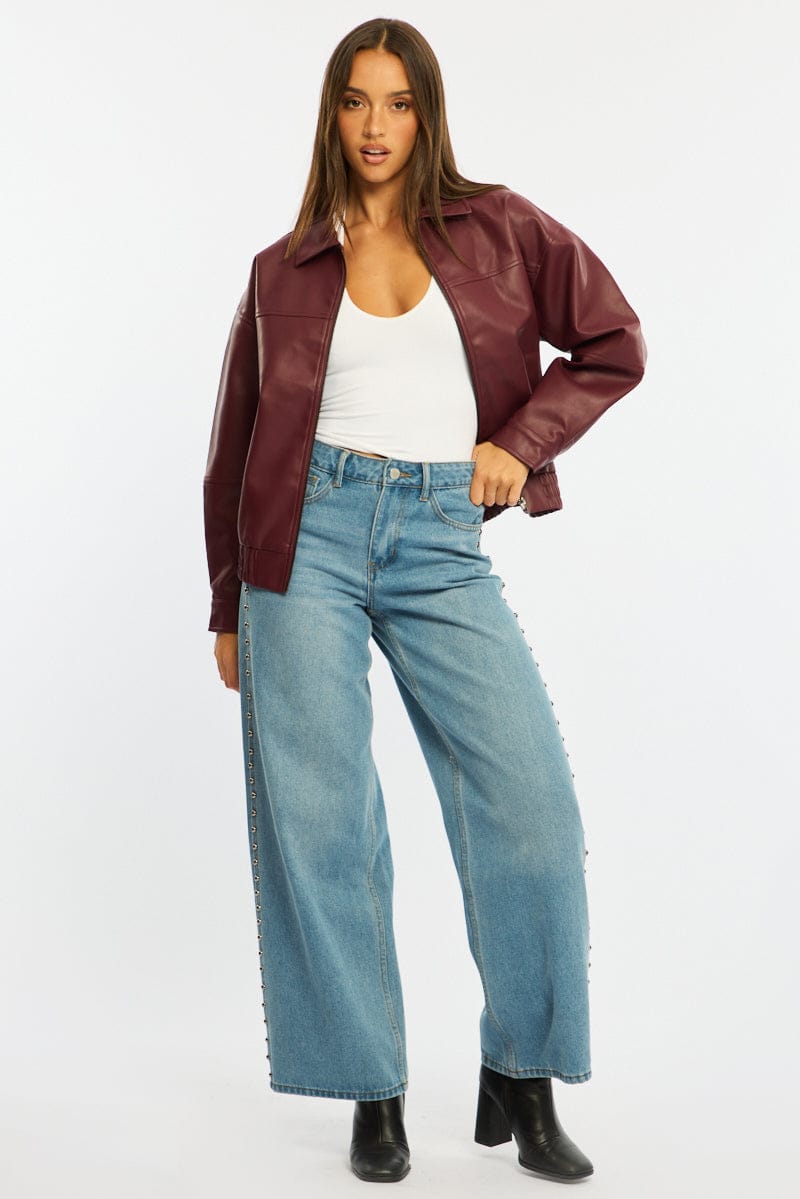 Red Bomber Jacket Faux Leather