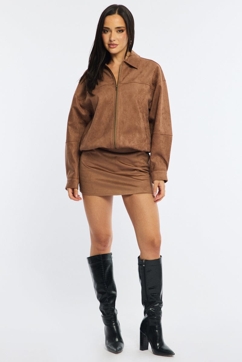Beige Bomber Jacket Suede