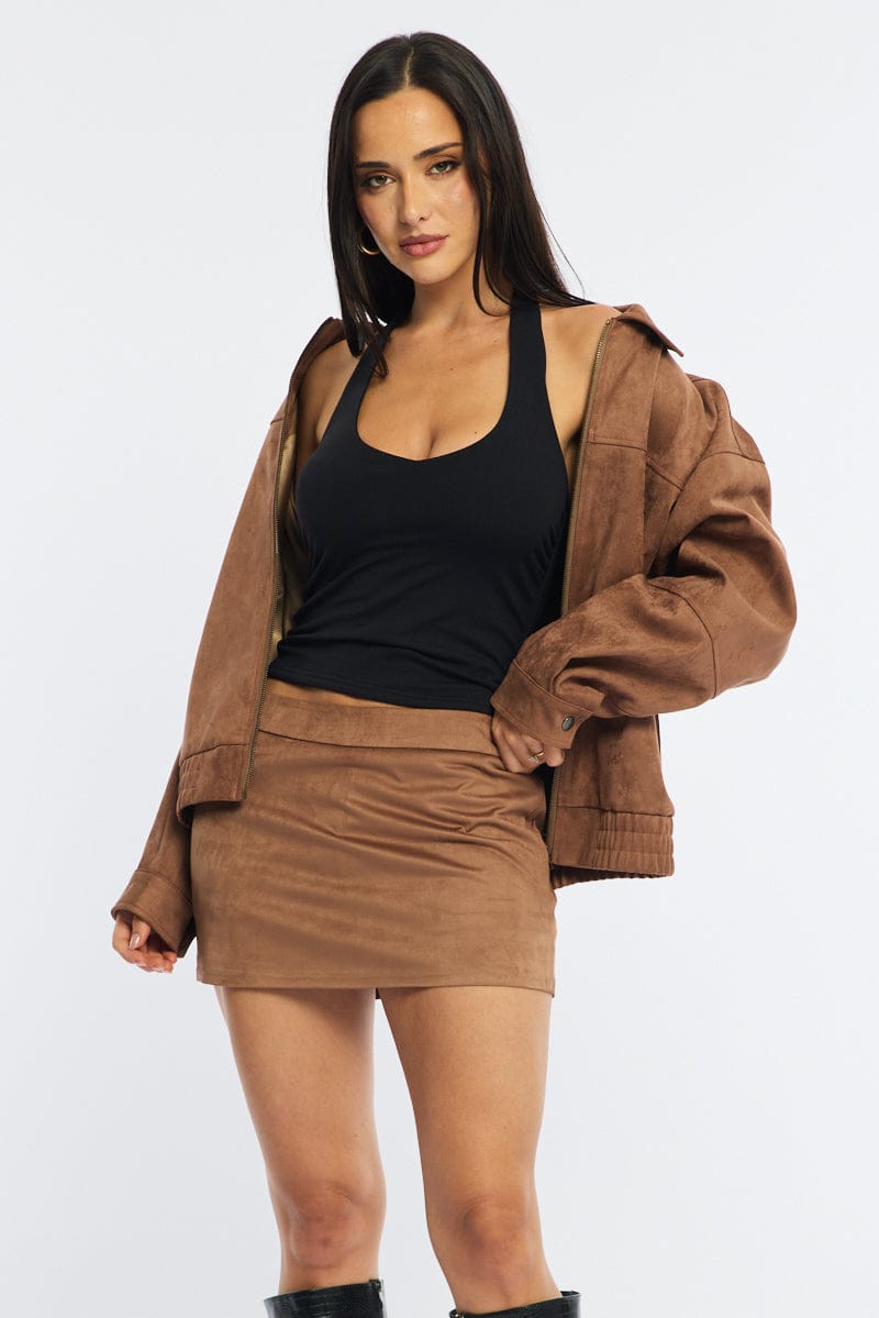 Beige Bomber Jacket Suede