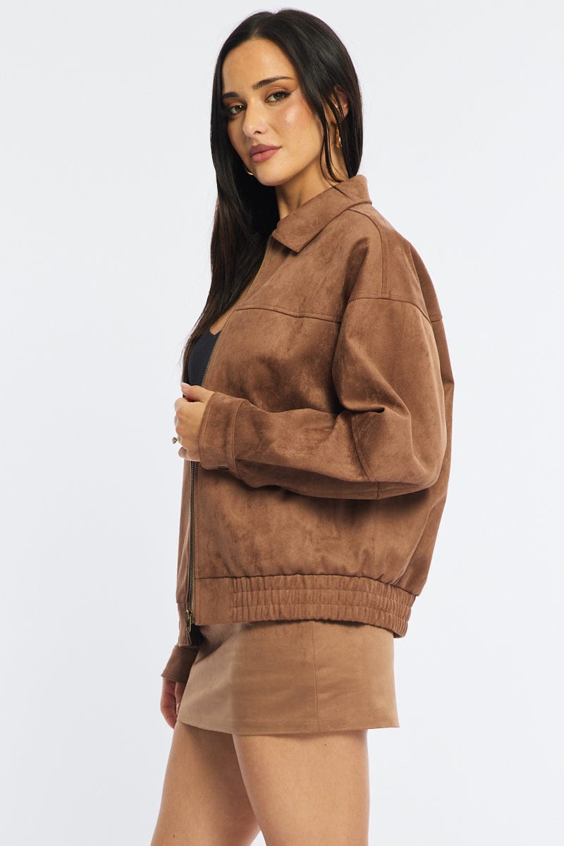 Beige Bomber Jacket Suede