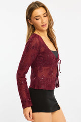 Red Cardigan Long Sleeve Sequin
