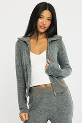 Grey Zip Through Cardigan Soft Touch