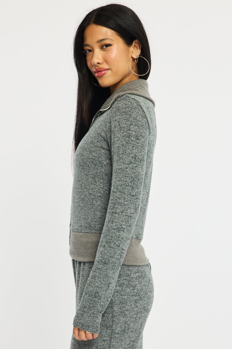 Grey Zip Through Cardigan Soft Touch