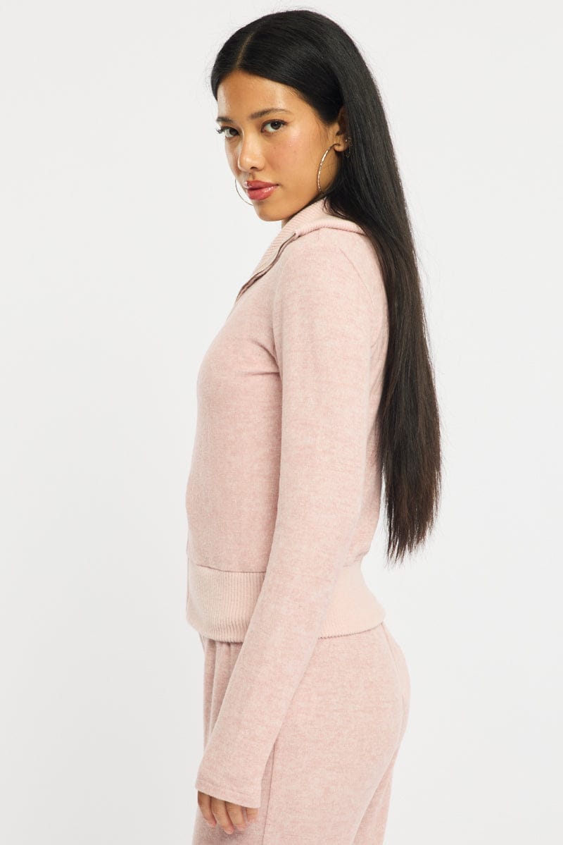 Pink Zip Through Cardigan Soft Touch