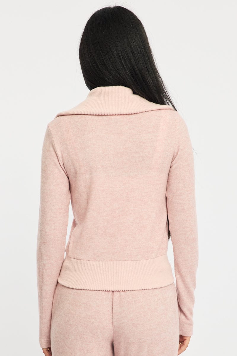 Pink Zip Through Cardigan Soft Touch