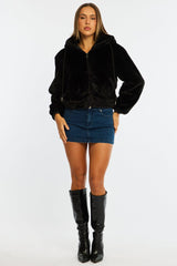 Black Faux Fur Jacket Hoodie