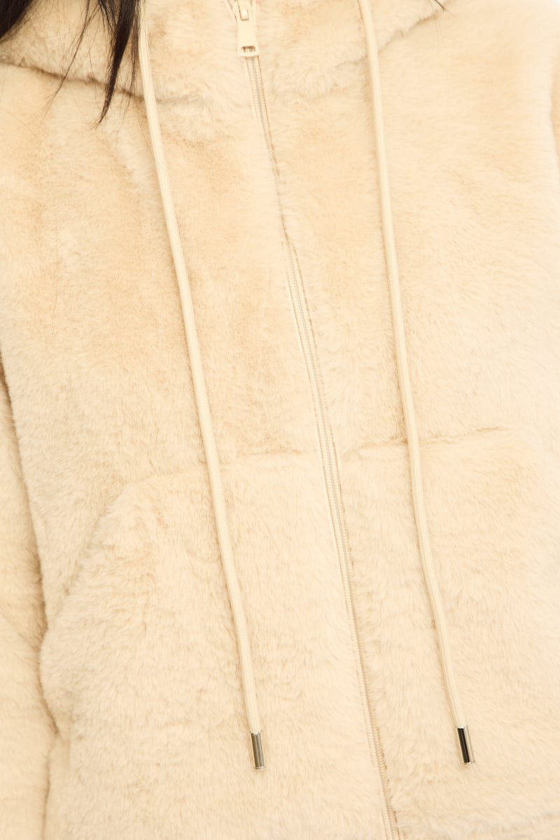 Beige Faux Fur Jacket Hoodie