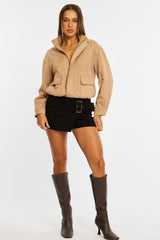 Beige Bomber Jacket Suede