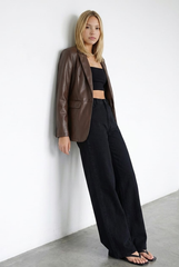 Brown Oversized Blazer Faux Leather